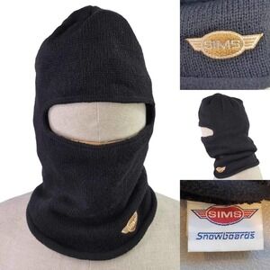Sims Snowboards Hat Full Ski Mask Logo Made in USA RARE Black